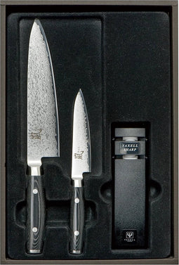 Yaxell Ran Messenset - Giftset - 3-delig - Messenslijper met Koksmes 20 cm en Universeelmes 12 cm - 69 Lagen Damaststaal - VG10 Staal - 61 HRC - Canvas-Micarta Heft