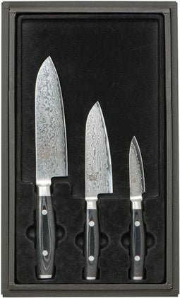 Yaxell Ran Messenset - Giftset - 3-delig - Santoku Mes 16,5 cm, Santoku Mes 12,5 cm en Schilmes 8 cm - 69 Lagen Damaststaal - VG10 Staal - 61 HRC - Canvas-Micarta Heft