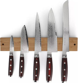 Yaxell Super Gou Messenset - 6-delig - Bamboe Magneetstrip met 5 Messen - 161 Lagen Damaststaal - SG2 Staal - 63 HRC - Canvas-Micarta Heft