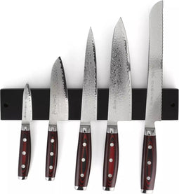 Yaxell Super Gou Messenset - 6-delig - Zwarte Magneetstrip met 5 Messen - 161 Lagen Damaststaal - SG2 Staal - 63 HRC - Canvas-Micarta Heft