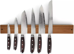 Yaxell Super Gou Messenset - 7-delig - Bamboe Magneetstrip met 6 Messen - 161 Lagen Damaststaal - SG2 Staal - 63 HRC - Canvas-Micarta Heft