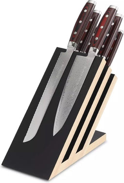 Yaxell Super Gou Messenset - 7-delig - Magnetisch Beukenhouten Messenblok met 6 Messen - 161 Lagen Damaststaal - SG2 Staal - 63 HRC - Canvas-Micarta Heft