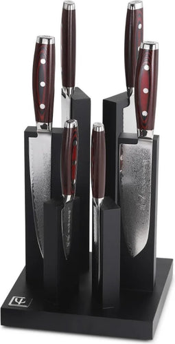 Yaxell Super Gou Messenset - 7-delig - Magnetisch 'Tower' Messenblok met 6 Messen - 161 Lagen Damaststaal - SG2 Staal - 63 HRC - Canvas-Micarta Heft