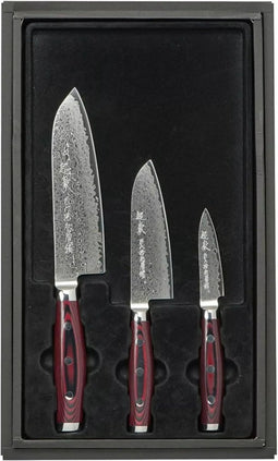 Yaxell Super Gou Messenset - Giftset - 3-delig - Santoku 16,5 cm, Klein Santoku 12,5 cm & Schilmes 8 cm - 161 Lagen Damaststaal - SG2 Staal - 63 HRC - Canvas-Micarta Heft