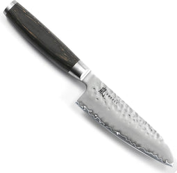 Yaxell Taishi Santoku Mes 12,5 cm - VG-10 Staal - Hardheid 61 HRC - Tsuchime Afwerking - Gehamerd Lemmet - Zwart Pakka Beukenhout Handvat
