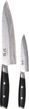 Yaxell Tsuchimon Messenset - 2-delig - Koksmes 20 cm en Universeelmes 12 cm - 3 Lagen Damaststaal - VG10 Staal - Canvas-Micarta Heft