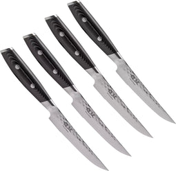 Yaxell Tsuchimon Steakmessenset - 4-delig - 3 Lagen Damaststaal - VG10 Staal - Canvas-Micarta Heft