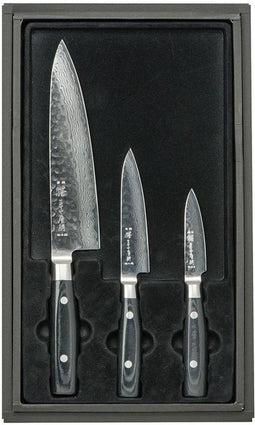 Yaxell Zen Messenset - 3-delig - Koksmes 20 cm, Universeel mes 12 cm en Schilmes 8 cm - 37 Lagen Damaststaal - Canvas-Micarta Heft
