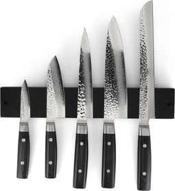 Yaxell Zen Messenset - 6-delig - Magnetische Messenstrip Bamboe Zwart met 5 Messen - 37 Lagen Damaststaal - Canvas-Micarta Heft