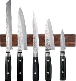 Yaxell Zen Messenset - 6-delig - Magnetische Messenstrip van Walnotenhout met 5 Messen - 37 Lagen Damaststaal - Canvas-Micarta Heft