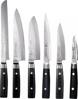 Yaxell Zen Messenset - 7-delig - Beukenhouten Messenblok met 6 Messen - 37 Lagen Damaststaal - Canvas-Micarta Heft