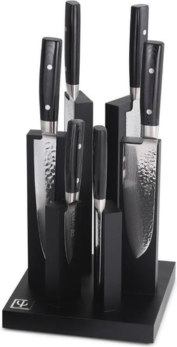 Yaxell Zen Messenset - 7-delig - Magnetisch 'Tower' Messenblok met 6 Messen - 37 Lagen Damaststaal - Canvas-Micarta Heft