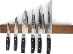 Yaxell Zen Messenset - 7-delig - Magnetische Messenstrip Bamboe met 6 Messen - 37 Lagen Damaststaal - Canvas-Micarta Heft