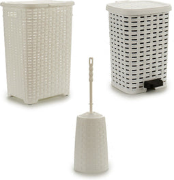 Badkamer/toilet accessoires set van kunststof 3-delig ivoor wit - Wasmanden/pedaalemmers/toiletborstels