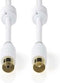 Nedis Coaxkabel - IEC (Coax) Male - IEC (Coax) Female - Verguld - 75 Ohm - Dubbel Afgeschermd - 5.00 m - Rond - PVC - Wit - Polybag