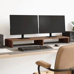 vidaXL - Monitorstandaard - 100x27x10 - cm - bewerkt - hout - bruin - eikenkleurig