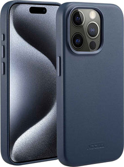 Accezz iPhone 15 Pro - MagSafe Leather Backcover - Echt leer - Donkerblauw