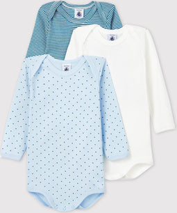 Petit Bateau 3-Pack Rompertje Baby Jongens - Lange Mouwen - Ribstof - Maat 62 (3 stuks)