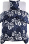 vidaXL Dekbedovertrekset bloemenontwerp 140x220/60x70 cm marineblauw