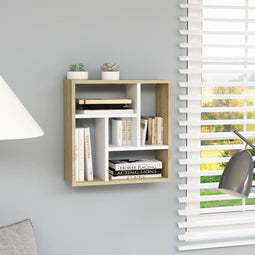 vidaXL - Wandschap - 45,1x16x45,1 - cm - bewerkt - hout - wit - en - sonoma - eikenkleur