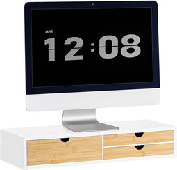 SoBuy BBF11-WN - Monitorverhoger - Ergonomische standaard met opbergruimte - Wit-Natuur