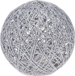 Verlichte decoratie bol metallic zilver 15 cm met 15 warm witte lampjes