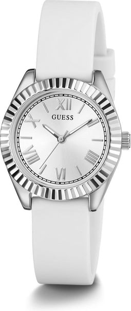 Guess MINI LUNA GW0724L1 - Polshorloge - Zilverkleurig met witte siliconen band - 30 mm