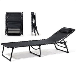 Goliving Ligbed - 5 Standen - 188 x 56 x 29 cm - Inklapbaar Zonnebed - Zwart