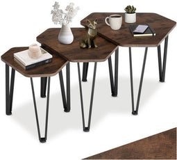 tectake Torquay - Salontafel-set - 3-delig - industrieel donkerbruin