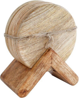Onderzetters Ronald 6 stuks in houder naturel mango 10cm