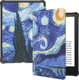 Lunso - sleepcover hoes - Geschikt voor Kindle Paperwhite 2021 (6.8 inch) - Van Gogh De Sterrennacht