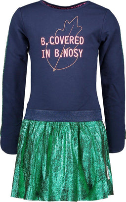 B.Nosy Meisjes Jurk - Shiny fake leather rok - Space blue - Maat 122