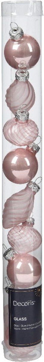 Kerstbal glas d3 cm poederroze 9st I
