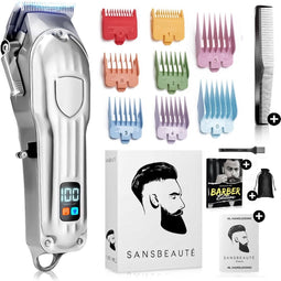 Sansbeauté® Barber Edition - Professionele Draadloze Tondeuse - 8 Opzetkammen - Waterproof - LED-display - Accu 180 min (1 stuk)