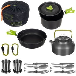 Camping pannenset - 18-delig - 30x20x19cm - zwart groen