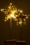 J-Line kerstdecoratie Rendier/Ster op voet - hout - goud/wit - large - LED lichtjes