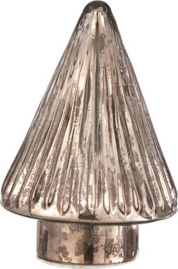 J-Line decoratie Kerstboom - glas - bruin - extra small - LED lichtjes - kerstversiering