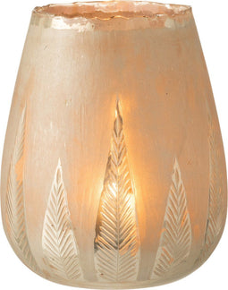 J-Line windlicht Blad Rond - glas - zilver - large