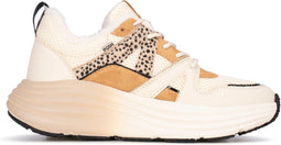 POSH by Poelman WAVY - Dames sneakers - Chunky zool 5 cm - Beige met cognacbruin