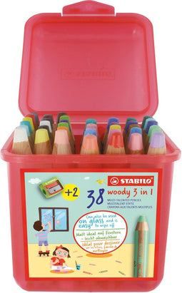 STABILO Woody 3 in 1 - Kleurpotlood Waskrijt Aquarelpotlood - Box Met 38 Stuks (38 stuks)