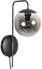 Wandlamp Bollique 4609ZW zwarte metalen wandlamp met smoke glas, E14 fitting, trendy stijl -