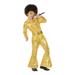 Goudkleurige lovertjes disco outfit voor jongens