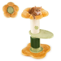Coast Bloem Kattenboom - Kleine Krabpaal met Pluche Zitplek 40 x 40 x 69 cm - Geel
