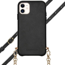 Selencia Hoesje Geschikt voor iPhone 11 Hoesje Met Koord - Selencia Aina Slang Hoesje met koord - Zwart