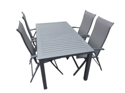 Suns - Set van Este tafel 160x90 cm grijs en 4 Lucca stoelen antraciet