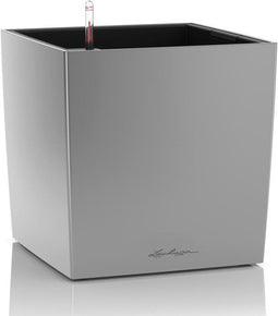 LECHUZA CUBE PREMIUM 50 - Plantenbak - met uitneembare binnenbak - met bewateringssysteem - ALL-IN-ONE set met LECHUZA-PON - zilver metallic