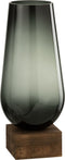 J-Line vaas Op Voet Eno - glas/hout - donkerbruin/grijs - small