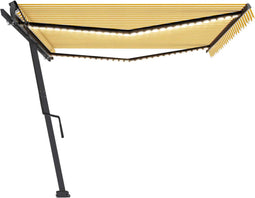vidaXL - Luifel - handmatig - uittrekbaar - met - LED - 500x300 - cm - geel - en - wit