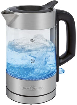 ProfiCook WKS 1229 G - Glazen Waterkoker 1L - 360° draaibaar - Roestvrij staal