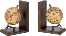 J-Line boekensteun Wereldbol - hout - oranje/bruin
